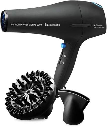 Secador Taurus Fashion Profesional - 2300 W, 2 Accesorios, 3 Temperaturas, Negro
