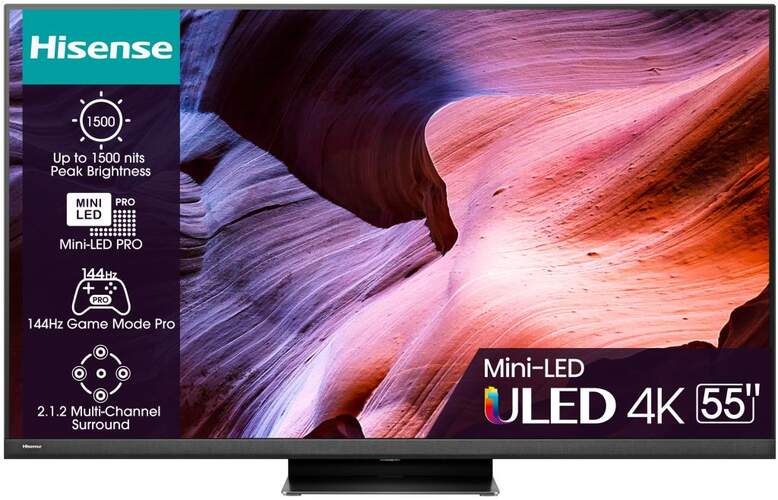 TV 55" MiniLED Hisense 55U8KQ - 4K 120Hz, FALD, HDR10+, Dolby Vision/Atmos 2.1.2ch 50W, HDMI 2.1
