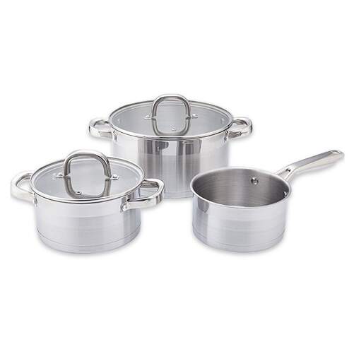 Bateria cocina Castey Essentials Inox BAT-C5E - 5 piezas, dos ollas, una cacerola, tapas vidrio
