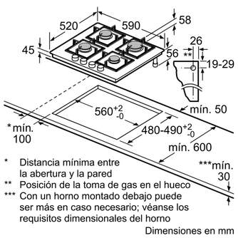 ENCIM. BALAY 3ETG664HB 4F GAS CRISTAL NEGRO