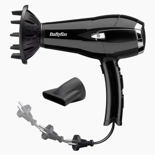 Secador Babyliss D374DE - 2000 W, Con difusor, función iónica, Negro
