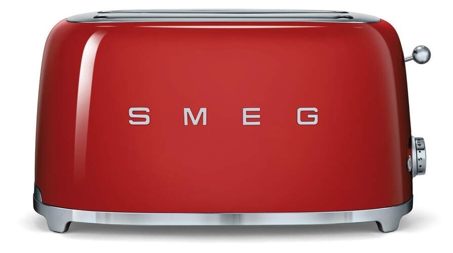 Tostador Smeg TSF02RDEU Rojo - 1500W, 2 Ranuras Largas, 6 Intensidades, Acero Inoxidable