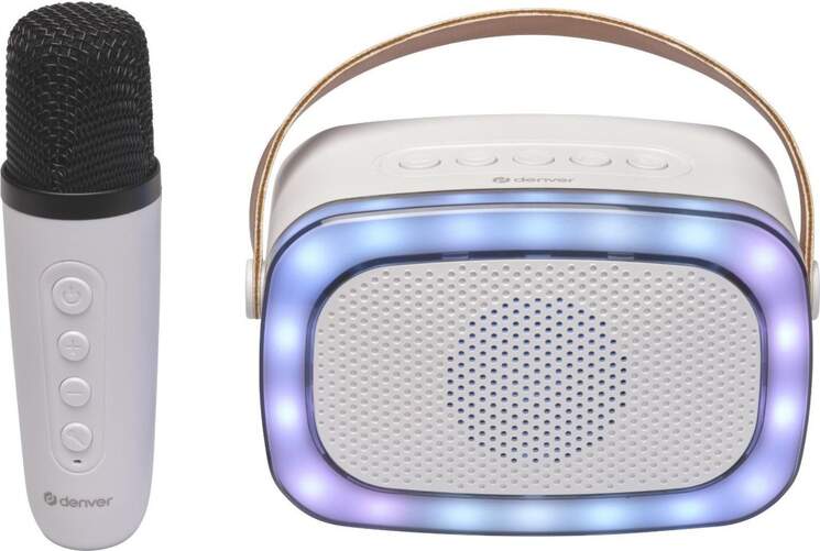 Altavoz Denver DTM-610 - Bluetooth, 3 h autonomía, 10 W, con micrófono, Blanco con luces