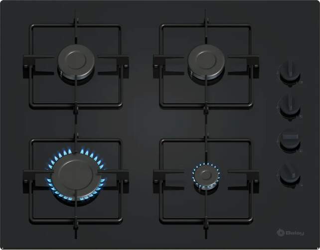 Placa de Gas Balay 3ETG464SB - 4 fuegos, 60 cm de ancho, sistema GasStop, Negro
