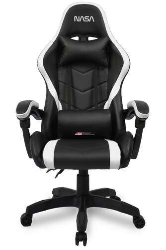 Silla Gaming Nasa Orion Negro/Blanco - Altura ajustable, reposabrazos PU, cojín lumbar y de cabeza