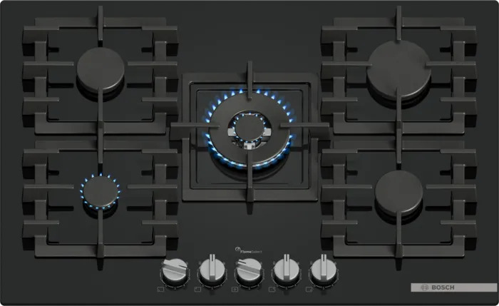 Placa de gas Bosch PPQ7A6I40 - 75 cm, 5 fuegos, con Gas Natural, encendido electrónico