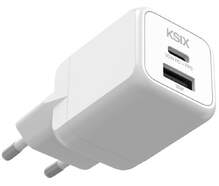Cargador KSIX USB-C + USB A 30 W - GaN, blanco, carga r&aacute;pida