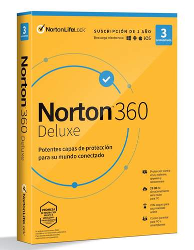 Antivirus Norton 360 Deluxe 3 Dispositivos 1 Año - Windows, Mac iOS, Android, ColorOS