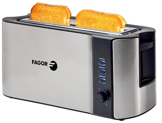 Tostador Fagor BigToast Steel 1000W - 1 ranura larga para hasta 2 rebanadas, descongelaci&oacute;n