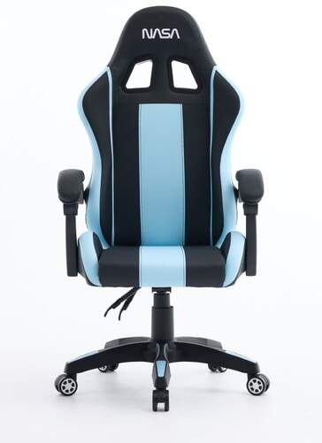Silla Gaming Nasa Spirit Negro/azul - Cuero sint&eacute;tico, Altura ajustable y reposabrazos reclinable