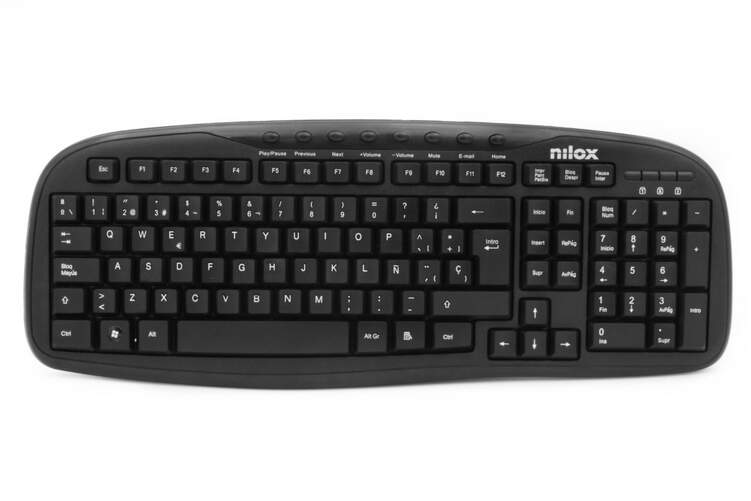 Teclado Nilox NXKBE000001 - Con cable USB, con teclas multimedia y teclado numérico, negro