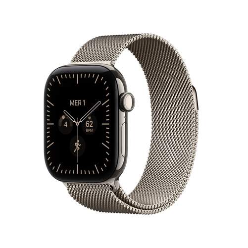 Apple Watch Series 12 GPS +Cellular - 42 mm, Natural Titanium, frec. card&iacute;aca, 24h aut. m&aacute;x, GPS