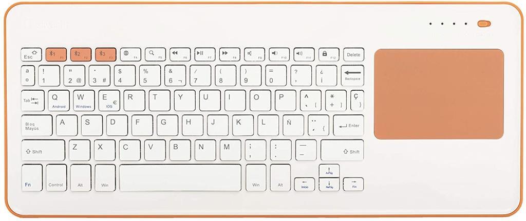 Silverht Teclado Touchpad compatible tvpcmaciosandroid blanco ht naranja qwerty para smartphones tablets iphone ipad y videoconsolas white peach. en español. contiene la letra ñ. bluetooth wireless kb inalambrico pad