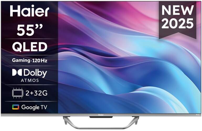 TV Haier 55" QLED H55Q80FUX - 4K Ultra HD, Google TV, Peana central, Dolby Atmos 49W, HDR10+