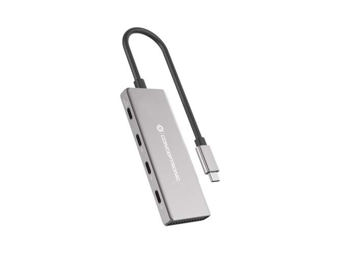 Hub USB Conceptronic Hubbies - 4 puertos USB-C 3.2 Gen 2, 100 W, 10 Gbps, carcasa de aluminio
