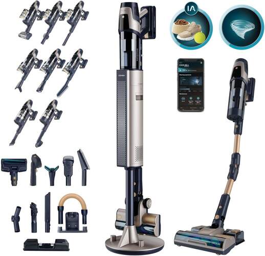 Aspiradora Escoba Cecotec Conga11500 - IA, 33,6 V, 3 L, 850 W/kPa, Azul, Dorado
