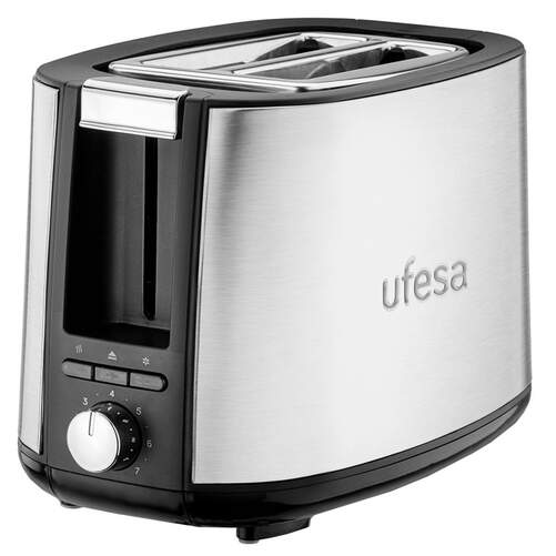 Tostador Ufesa Sunset Duo - 750 W, 2 ranuras cortas, inox y negro