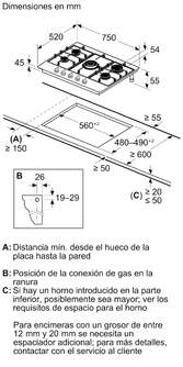 ENCIM. BALAY 3ETX576CB 5F 75CM GAS BUT INT INOX