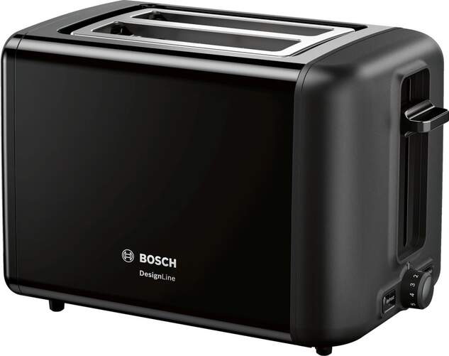 Tostadora Bosch TAT3P423 - 970W, 2 Ranuras, Sensor Tostado, Rejilla Panecillos, Negro