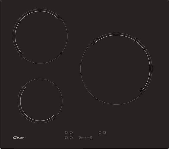 Placa Vitrocer&aacute;mica Candy CH63CC/4U2 33803210 - 2500 W, 3 Zonas, 60 cm, Negro