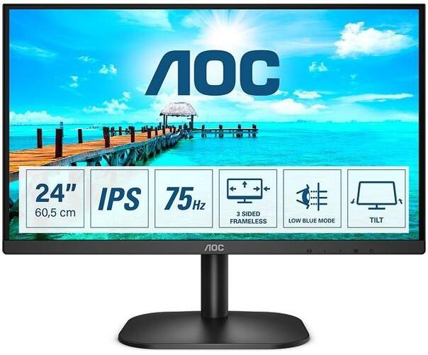 Monitor 24" AOC 24B2XDA - FHD, 75Hz 4ms, IPS, Flicker free, Low Blue Light, VGA, HDMI, AdaptiveSync