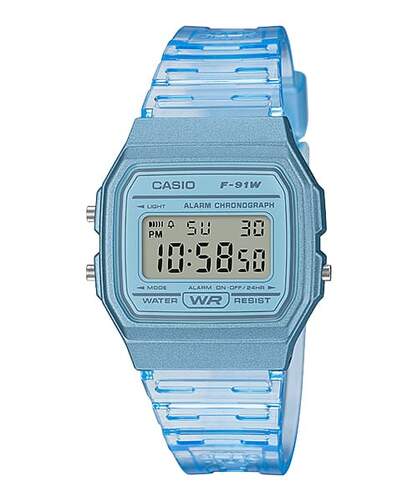 Reloj Casio Collection Mujer F-91WS-2EF - Esfera digital azul, cronógrafo, alarma