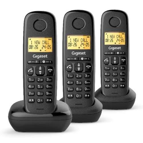 Tel&eacute;fono Inal&aacute;mbrico Gigaset Basic 100 Negro Trio - 11 h conversaci&oacute;n, pantalla 1,5", remarcado