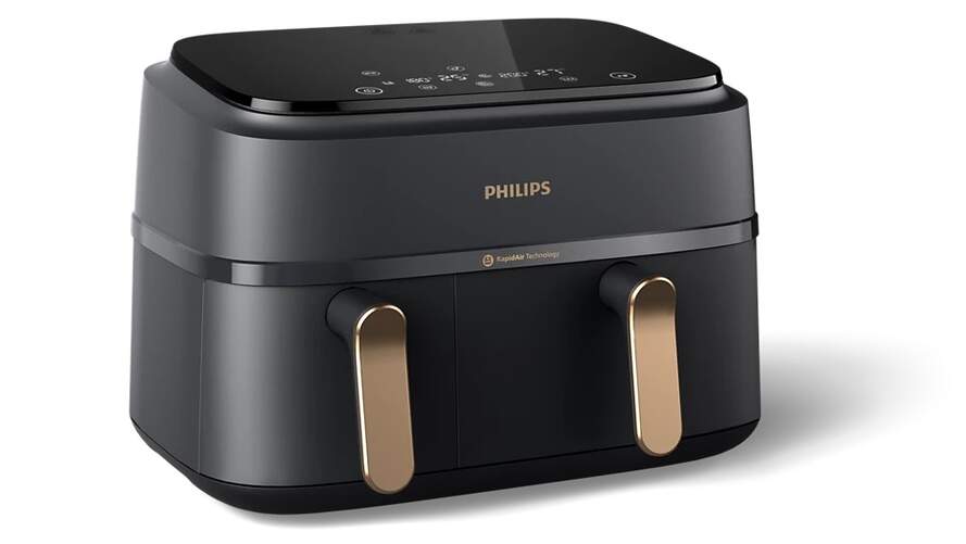 Freidora de aire Philips NA352/00 Doble - 6+3 litros, 2750 W, negro y dorado, táctil