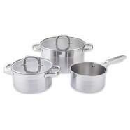 Bateria cocina Castey Essentials Inox BAT-C5E - 5 piezas, dos ollas, una cacerola, tapas vidrio