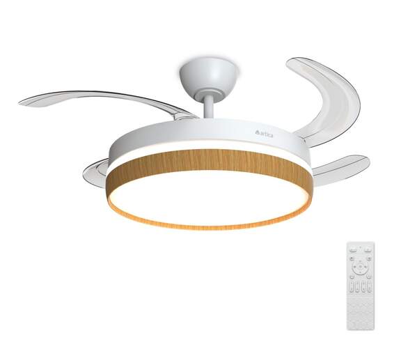 Ventilador techo Artica AVTECHR72BM - Retr&aacute;ctil, 72W, LED, Mando, Temporizador, Blanco Madera