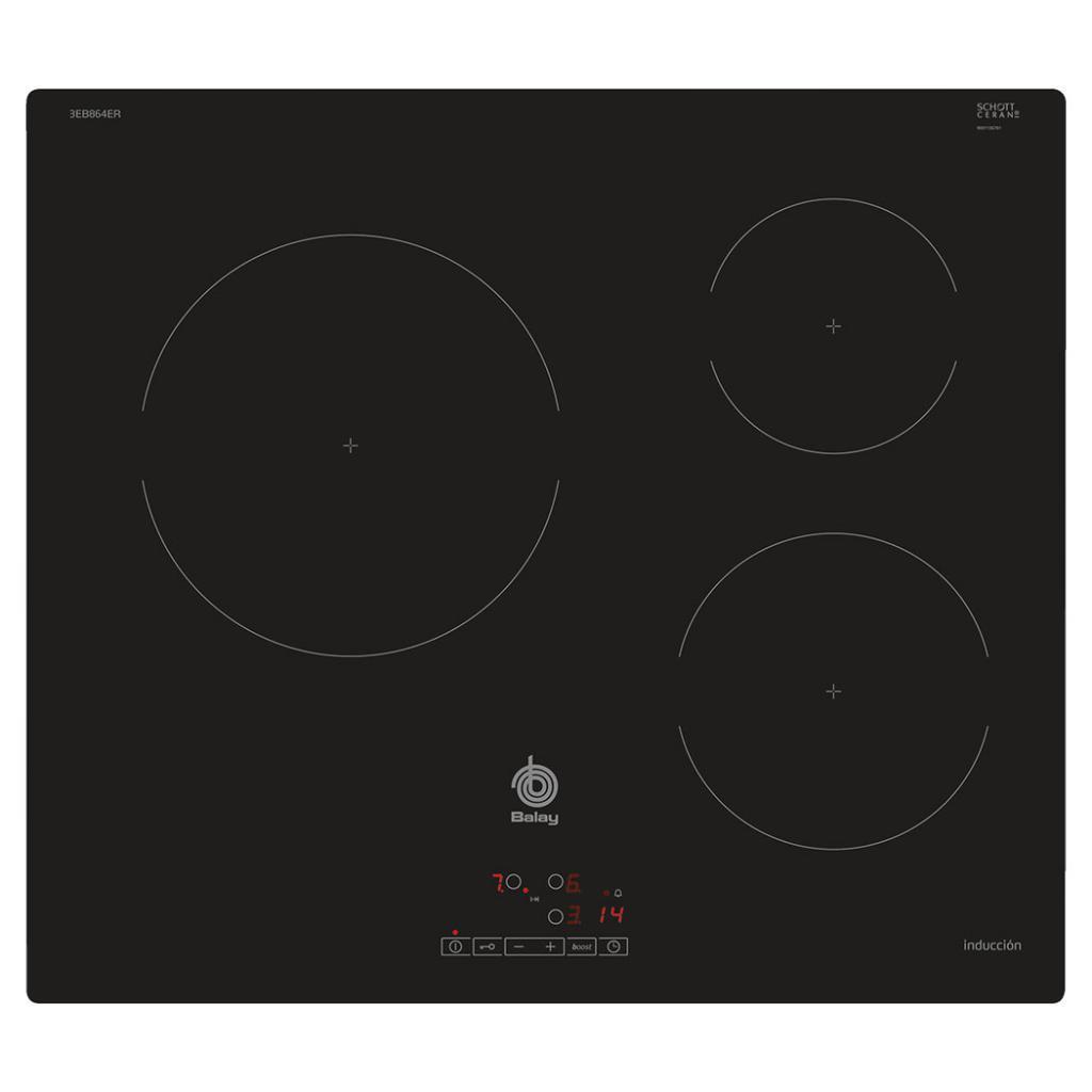 Placa inducción Balay 3EB864ER - 3 Zonas, 17 Niveles de potencia