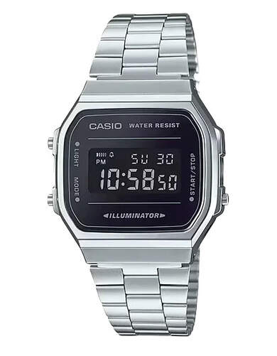 Reloj Casio Vintage Iconic A168WEM-1EF - Plateado, Esfera azul digital, calendario y alarma