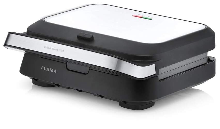 Grill Flama 4981FL - 1000 W, 26,8 x 14,5 cm, 3 placas para hacer gofres y panqueques, antiadherente
