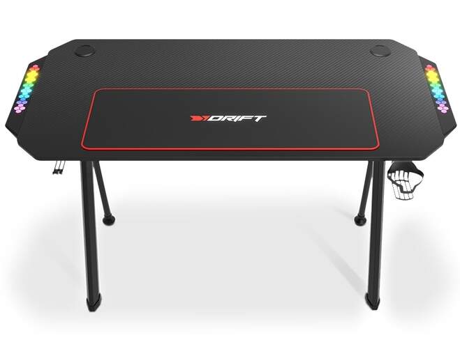 Mesa Gaming Drift DZ175 RGB Avanzado - 130x60x75 cm, tablero laminado con fibra de carbono