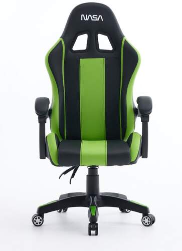 Silla Gaming Nasa Spirit Negro/verde - Cuero sint&eacute;tico, Altura ajustable y reposabrazos reclinable