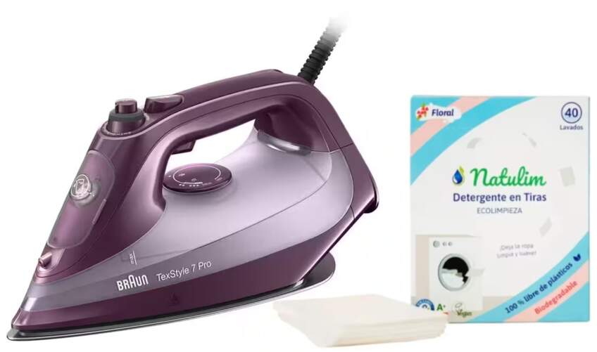 Plancha Braun SI7181VI + Detergente en tiras Natulim - Golpe vapor 230 g/min, 3100W