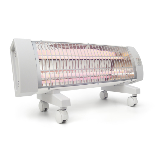 Estufa Pie Infrarrojos HJM 303-N - 1200 W, 2 Potencias, Barras de cuarzo, Ruedas, 24x50x19,5 ,Blanco