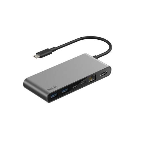 Adaptador Belking Multipuerto USB C 8 en 1 - USB-A 3.2 Gen 1, USB-C, RJ45, HDMI, MicroSD y SD