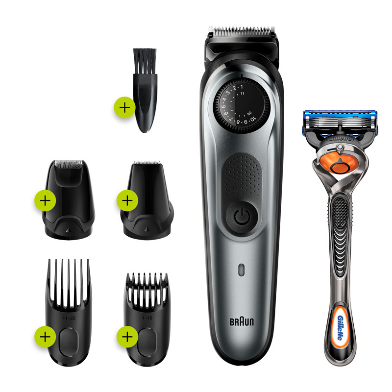 Barberoperfilador Braun Cuidado personal bt7220 gris 80 min perfiladorbarbero cortapelos 39 ajustes longitud 100 recortadora batería 100min accesorios gillette fusion5 proglide base depiladora para la negro plata afeitadora autonomía