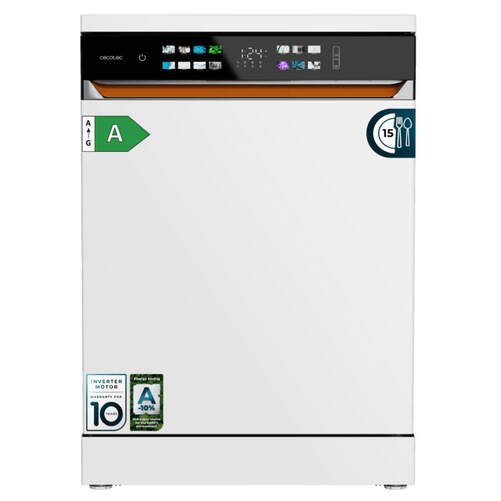 Lavavajillas Cecotec Bolero Aguazero 6900 - 60 cm, 8 programas, 15 servicios, Clase A, Blanco