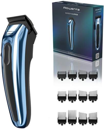 Cortapelo Rowenta TN1551 - 6 Peines, Autonomía 150 min, 0,3 mm, Negro, Azul