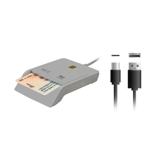 Lector DNI Electr&oacute;nico Woxter - Incluye Adaptador USB-C a USB A, Plug and Play, Blanco