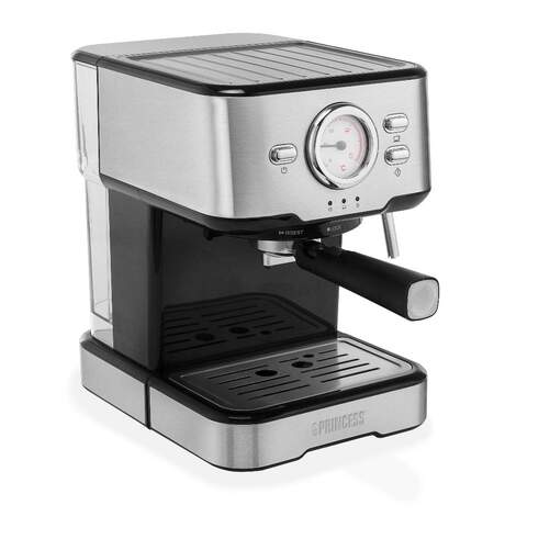 Cafetera Espresso Princess 249412 - 1100W, 20 Bares, 1-2 Tazas, 1.5 Litros, Acero Inox