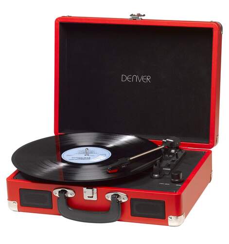 Tocadiscos Denver VPL-120 Rojo, con maletín y altavoces