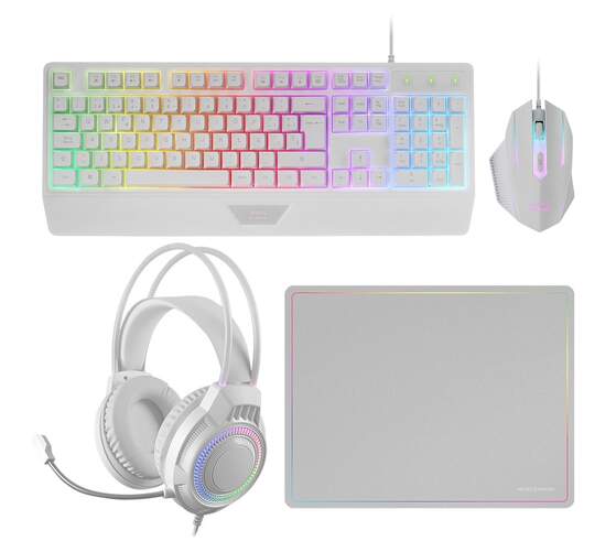 Pack 4en1 Mars Gaming MCP124PRO - Teclado H-Mech, Rat&oacute;n RGB, Auriculares diadema, Alfombrilla