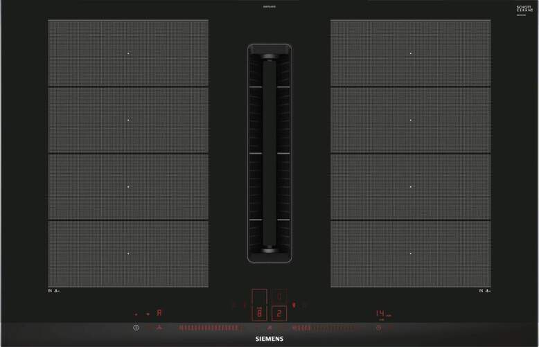 Placa Inducción Siemens EX875LX67E - 80cm, 2 Zonas Flex, Extractor Integrado 615m3/h, Bisel Metálico