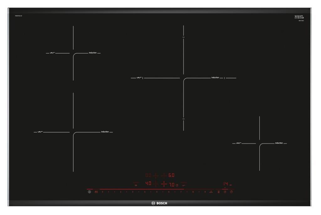 Placa Inducción Bosch PIE875DC1E - 80cm, 4 Zonas (1 Gigante 28cm)