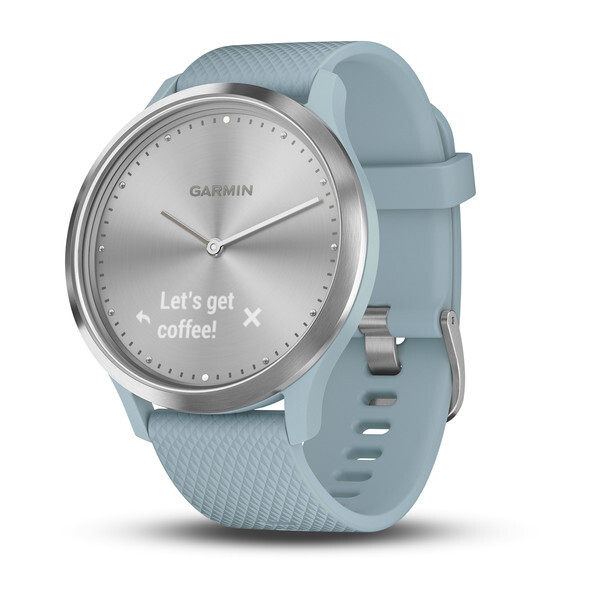 Garmin Vivomove Hr reloj deportivo talla plata con correa silicona azul cielo reacondicionado sport elegante inteligente monitor actividad claro smartwatch frec. registro bluetooth 5 dias autonomía pantalla 64 128