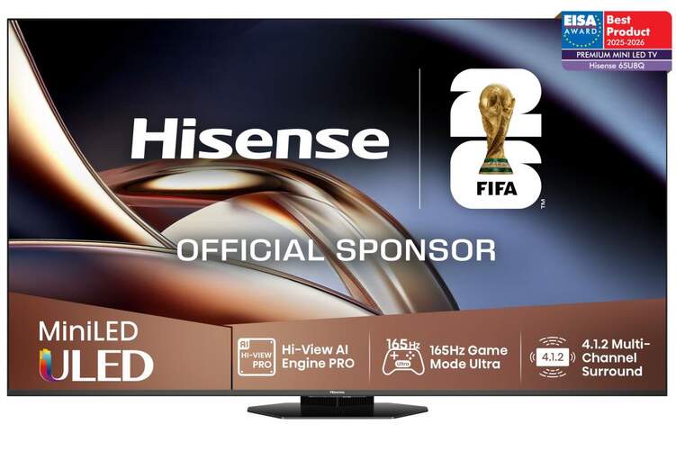TV Hisense 65" MiniLED 65U8Q - 4K Ultra HD, Smart TV, 165 Hz, 50 W RMS, HDR10+ Adaptive