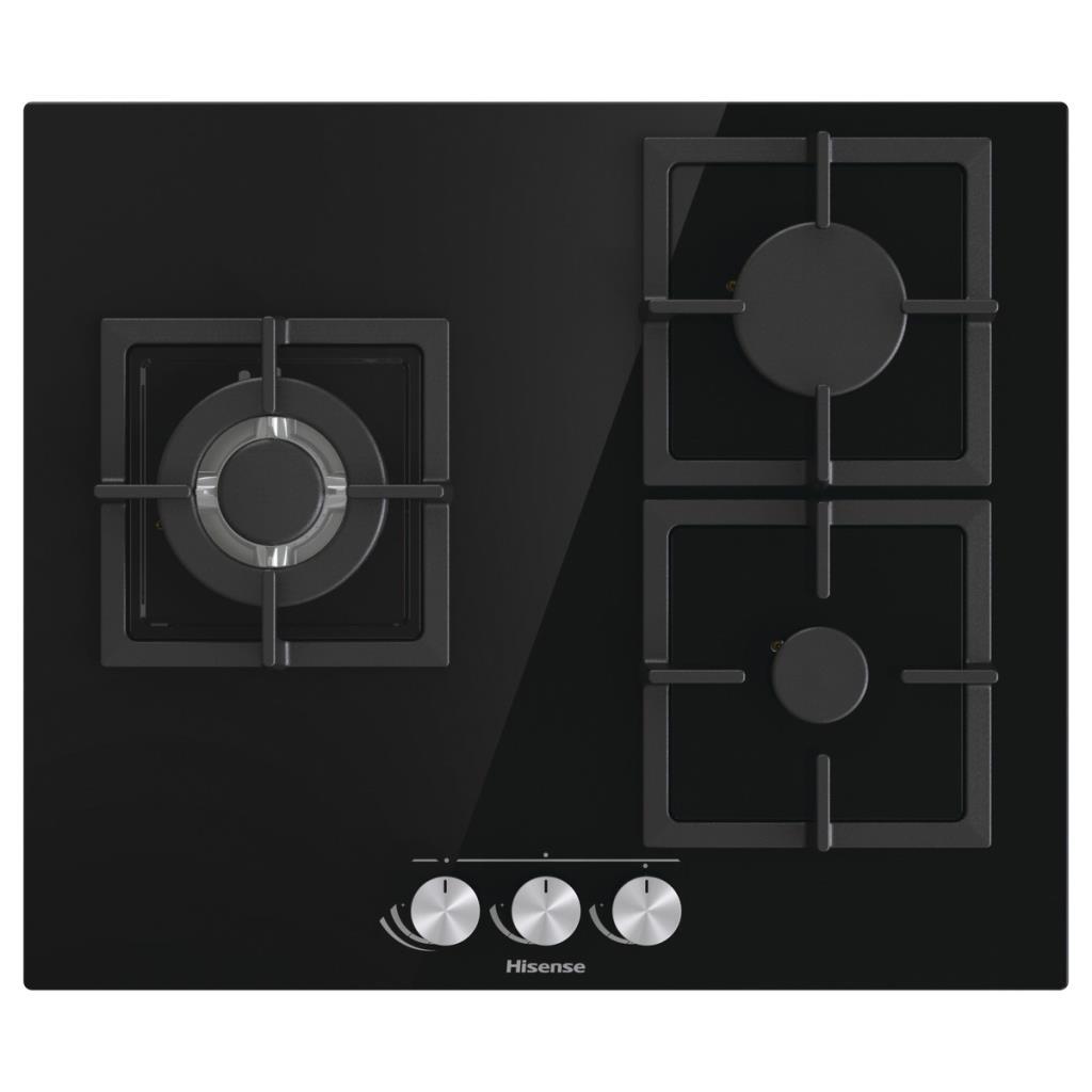 Placa Gas Natural Hisense GG633B - 3 Fuegos, Triple Wok